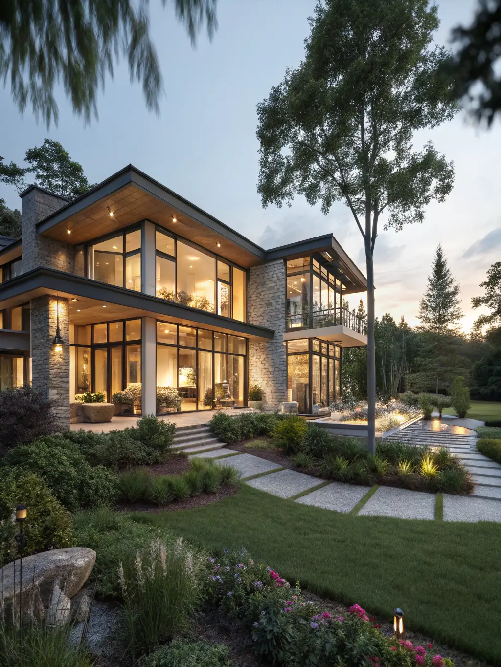 A modern luxury home exterior at sunset, showcasing Inna Mizrahi's expertise in buying and selling high-end properties in Las Vegas.